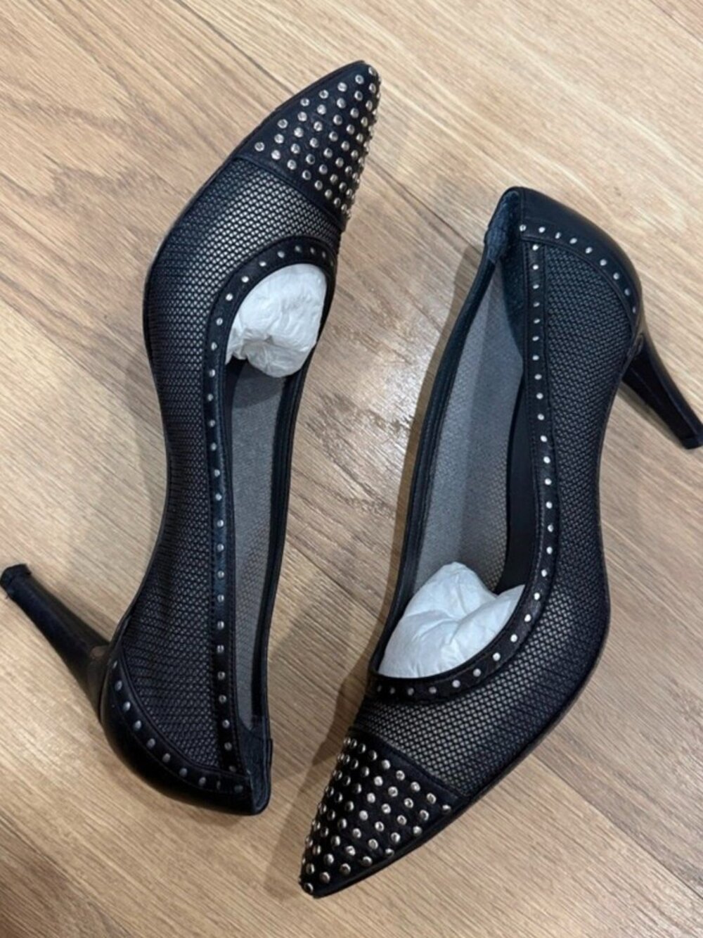 Stuart Weitzman Hitipper Black Nappa Studded Pointed-Toe Pumps
